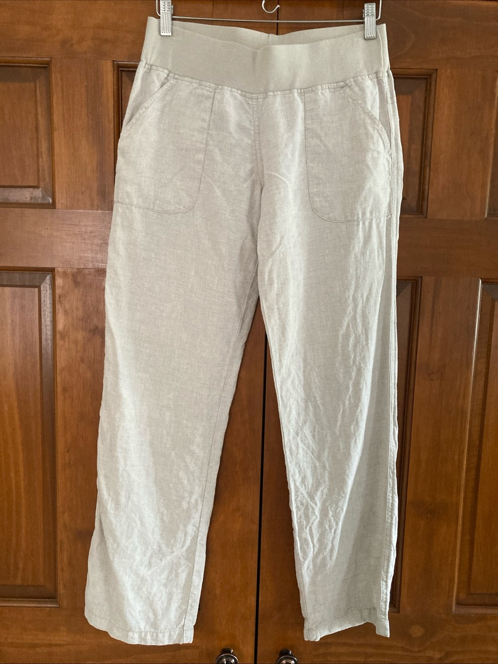 Allen Allen Women's Straight Leg 100% Linen-m Pants Beige women’s small